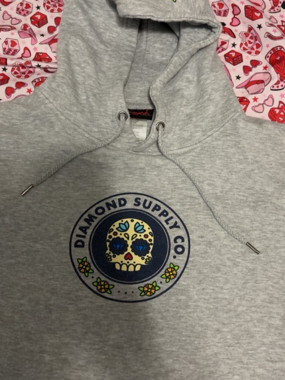 Diamond Supply Co. X Modelo Gray Hoodie with Sugar Skull Graphic/ size large
